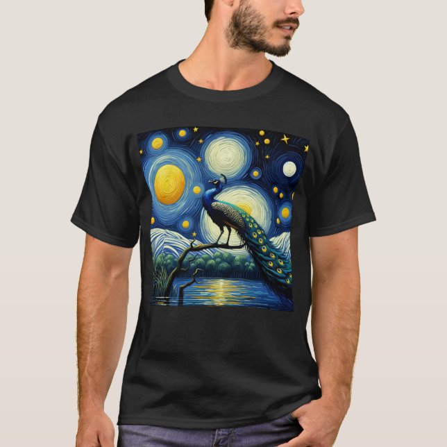 Starry Night Peacock Van Gogh Bird Lover T-Shirt (Front)
