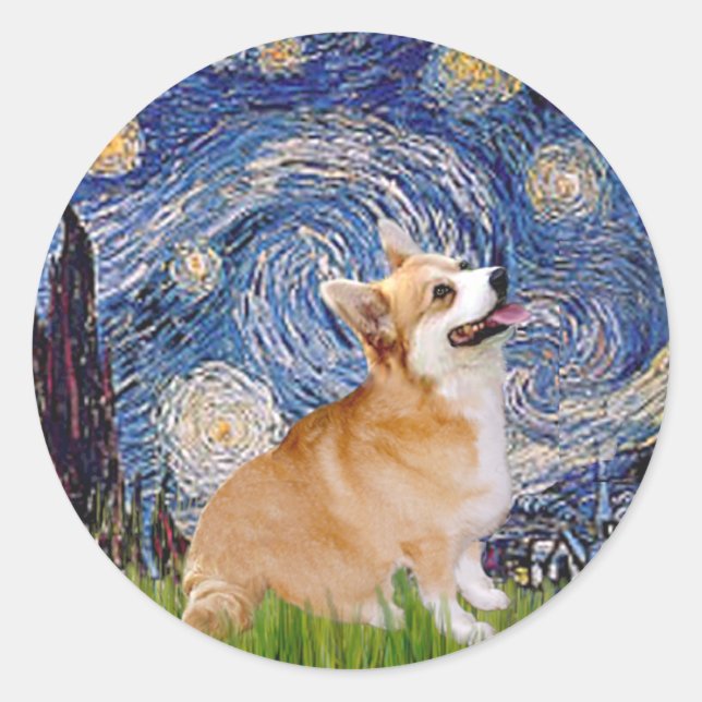 Starry Night - Pembroke Welsh Corgi 7b Classic Round Sticker (Front)