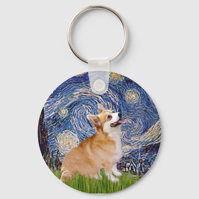 Starry Night - Pembroke Welsh Corgi 7b Key Ring (Front)