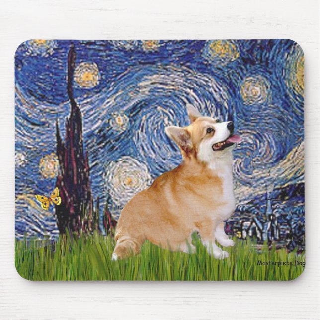 Starry Night - Pembroke Welsh Corgi 7b Mouse Mat (Front)