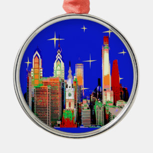 Starry Night Philadelphia, Abstract Sky with Stars Metal Tree Decoration