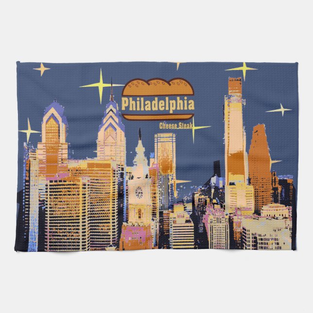 Starry Night Philadelphia, Cheese Steak Tea Towel (Horizontal)
