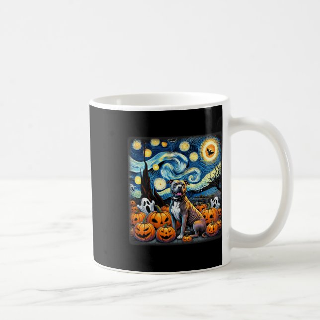 Starry Night Pitbull Halloween  Coffee Mug (Right)