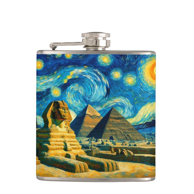 Starry Night Pyramids Sphinx Egypt Hip Flask (Front)