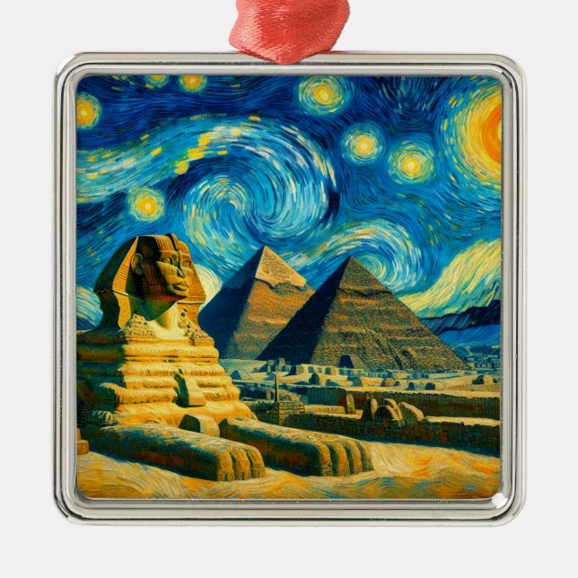 Starry Night Pyramids Sphinx Egypt Metal Tree Decoration (Front)