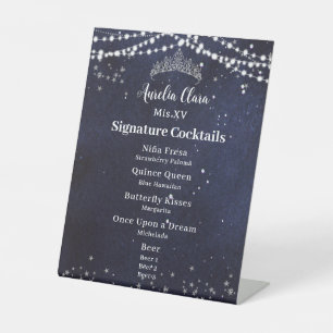 Starry Night Quinceanera Sweet 16 Bar Drink Menu Pedestal Sign