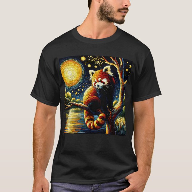 Starry Night Red Panda Van Gogh Lover T-Shirt (Front)