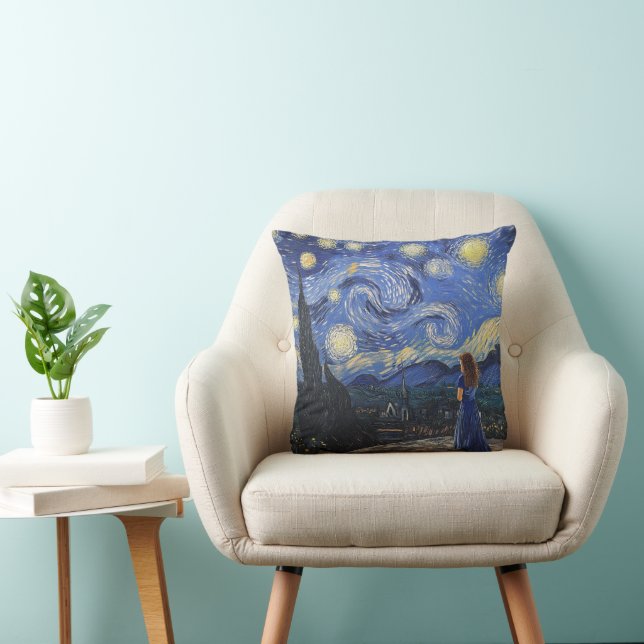 Starry Night Reverie: A Dreamer's Gaze Pillow (Chair)