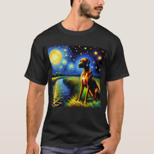 Starry Night Rhodesian Ridgeback Dog Van Gogh T-Shirt