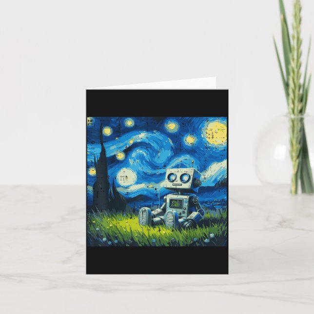 Starry Night Robot Funny Painting Art Meme Kids Me Card (Front)