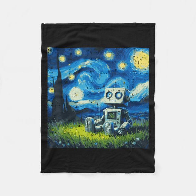 Starry Night Robot Funny Painting Art Meme Kids Me Fleece Blanket (Front)