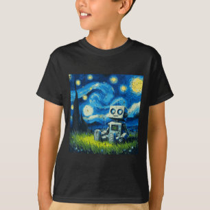 Starry Night Robot Funny Painting Art Meme Kids Me T-Shirt