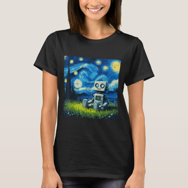 Starry Night Robot Funny Painting Art Meme Kids Me T-Shirt (Front)