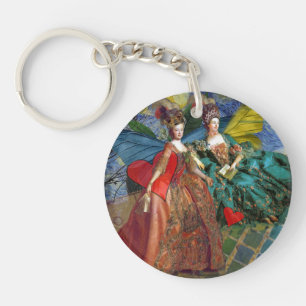 Starry Night Rococo Maidens Butterfly Wings Art Key Ring