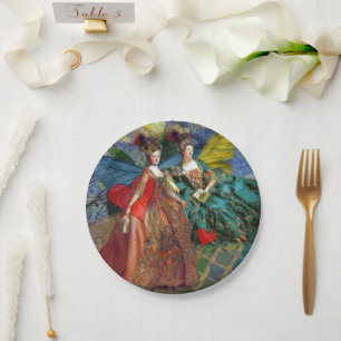Starry Night Rococo Maidens Butterfly Wings Art Paper Plate