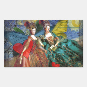 Starry Night Rococo Maidens Butterfly Wings Art Rectangular Sticker
