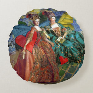 Starry Night Rococo Maidens Butterfly Wings Art Round Cushion
