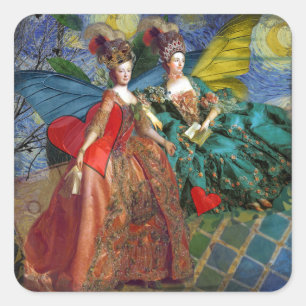 Starry Night Rococo Maidens Butterfly Wings Art Square Sticker