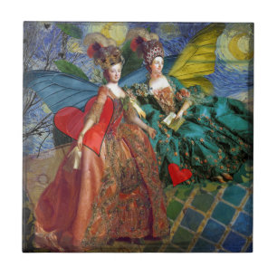 Starry Night Rococo Maidens Butterfly Wings Art Tile