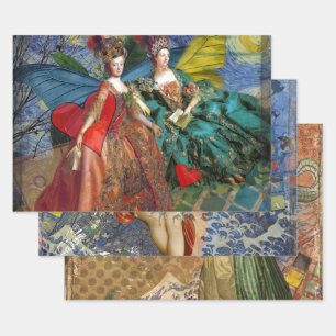 Starry Night Rococo Maidens Butterfly Wings Art Wrapping Paper Sheet