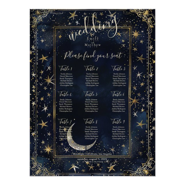 Starry Night Romance Wedding Seating Chart (Front)