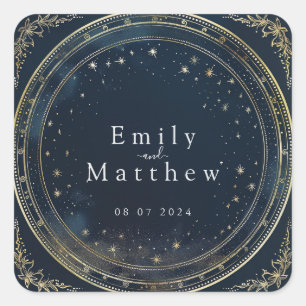 Starry Night Romance Wedding Square Sticker