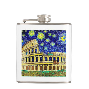Starry Night Rome Italy Hip Flask