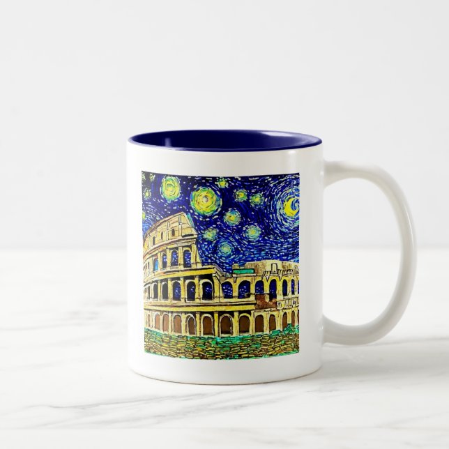 Starry Night Rome Italy Two-Tone Coffee Mug (Right)