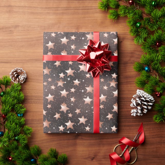 Starry Night Rose Gold & Black Festive Pattern Wrapping Paper (Holiday Gift)