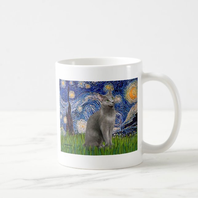 Starry Night - Russian Blue cat Coffee Mug (Right)