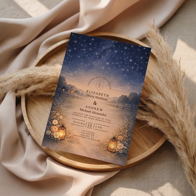 Starry Night Rustic Meadow Wedding Invitation (Creator Uploaded)