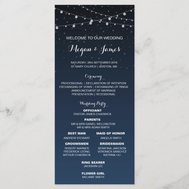Starry Night Rustic Wedding Timeline Programme (Front)