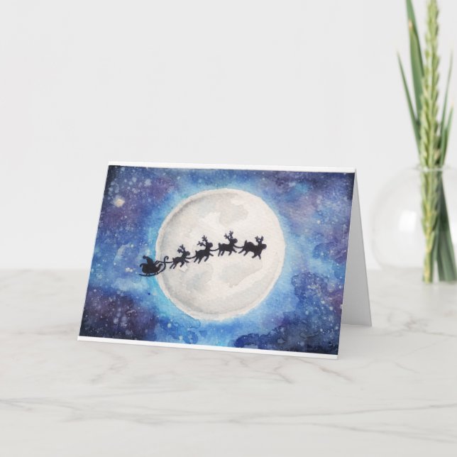 Starry night Santa Silhouette Christmas Card (Front)