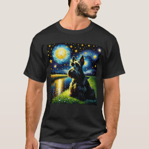 Starry Night Scottish Terrier Dog Van Gogh Lover T-Shirt