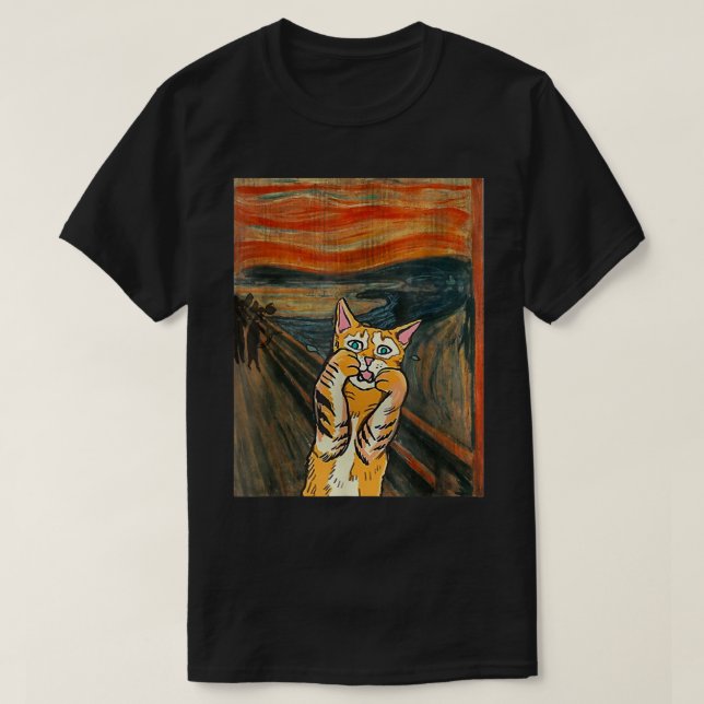 Starry Night Scream Cat Art Parody Van Gogh Funny  T-Shirt (Design Front)