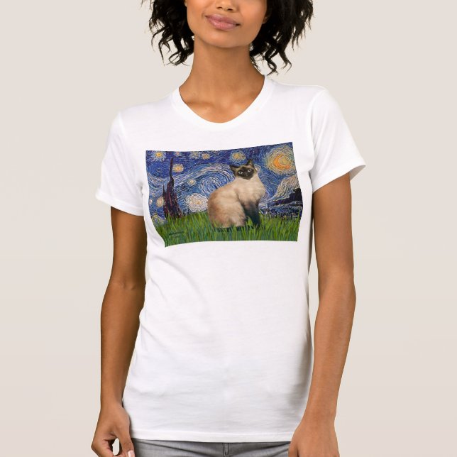 Starry Night - Seal Point Siamese cat T-Shirt (Front)