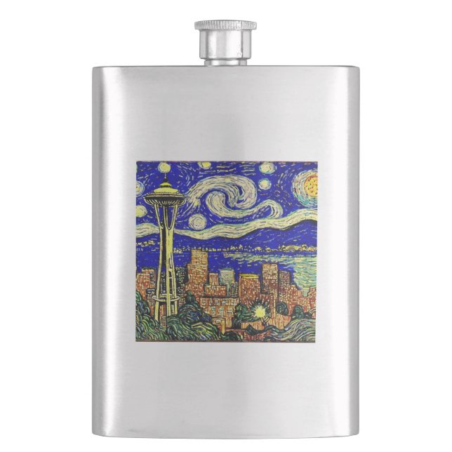 Starry Night Seattle Washington Hip Flask (Front)