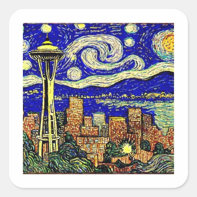 Starry Night Seattle Washington Square Sticker (Front)