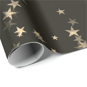 Starry Night Sepia Brown Forest Gold Confetti Wrapping Paper
