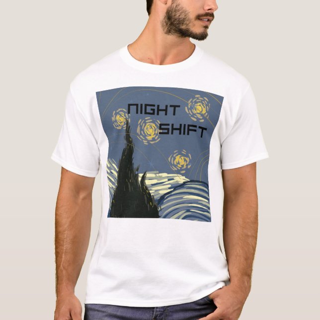 Starry "Night Shift" in the style of Van Gogh T-Shirt (Front)