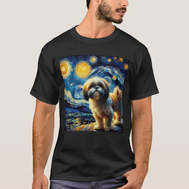 Starry Night Shih Tzu Dog Van Gogh Lover T-Shirt (Front)