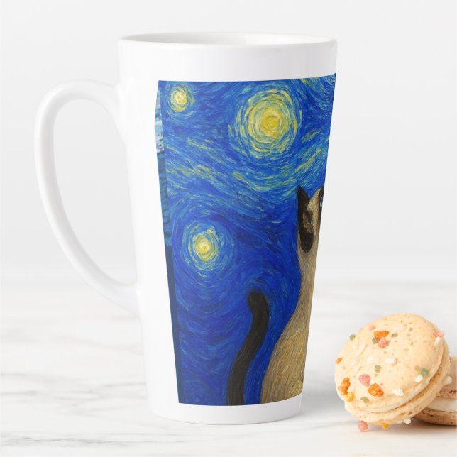 Starry Night Siamese Cat Moon  Latte Mug (In Situ)