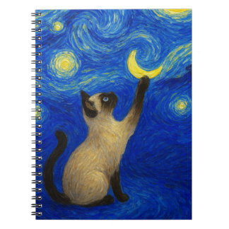 Starry Night Siamese Cat Moon Notebook