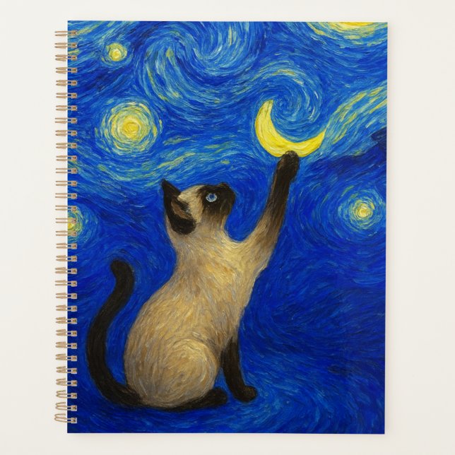 Starry Night Siamese Cat Moon  Planner (Front)
