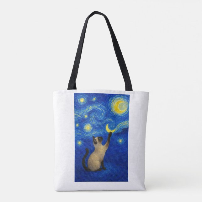 Starry Night Siamese Cat Moon  Tote Bag (Back)