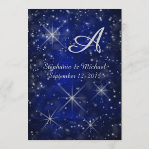 Starry Night Silver Monogram Elegant Blue Invitation