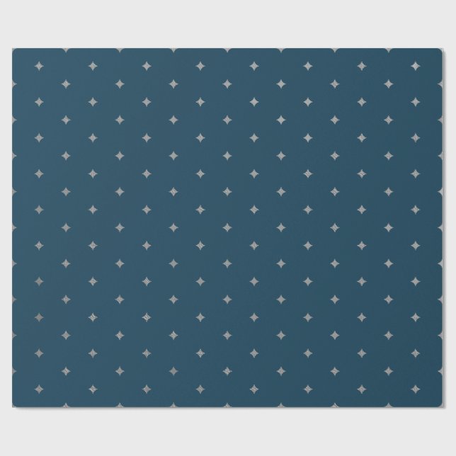 Starry Night Silver Stars Blue Wrapping Paper  (Flat)
