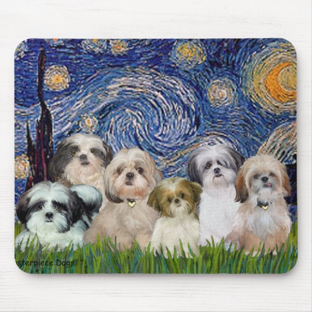 Starry Night - Six Shih Tzus Mouse Mat (Front)