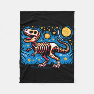 Starry Night Skeleton Dinosaur T Rex Boys Kids Fleece Blanket