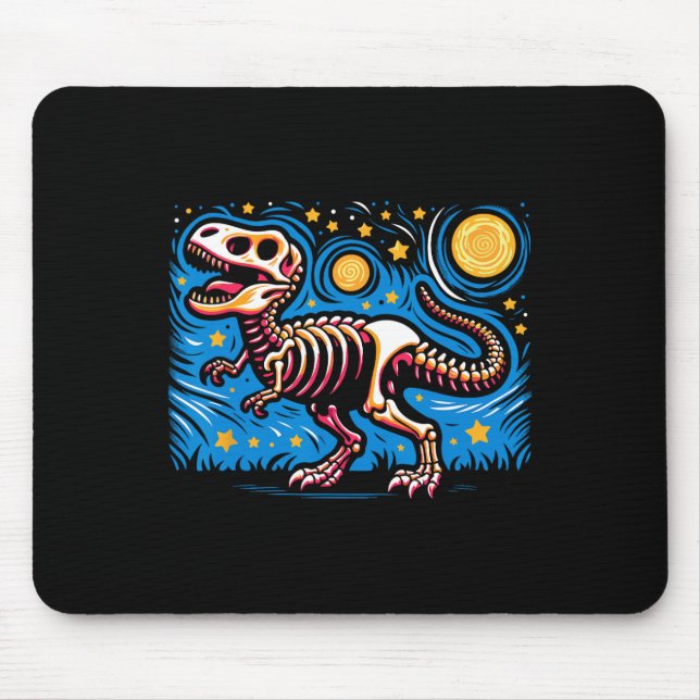 Starry Night Skeleton Dinosaur T Rex Boys Kids  Mouse Mat (Front)